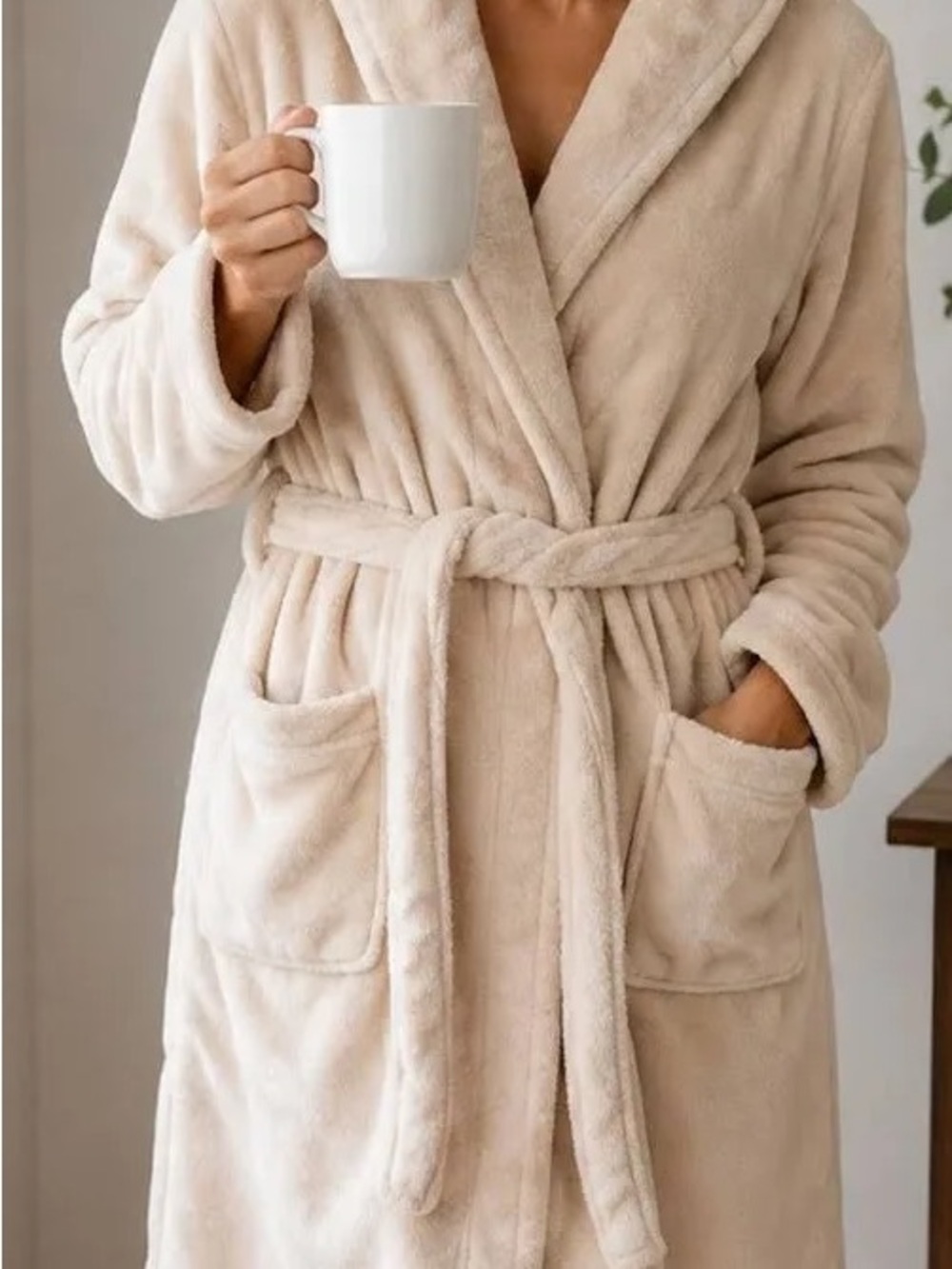 summer & rose Plush Wrap Bathrobe - Beige